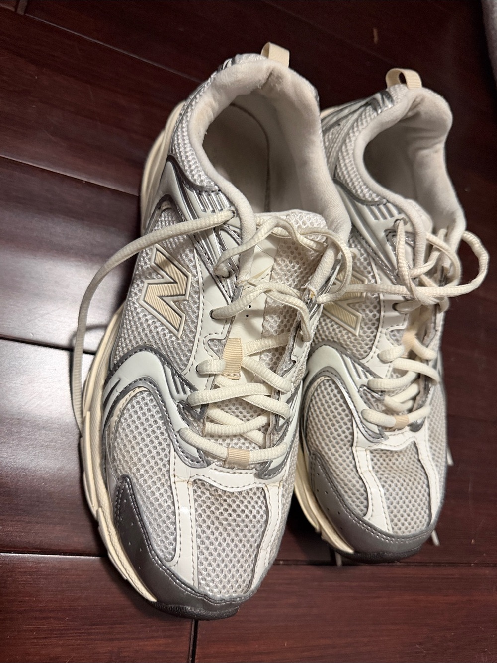 New Balance Women's Cream and Gray Mesh Running Sneakers